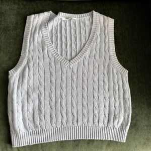 Double Zero Light Gray Cable Knit V-Neck Sweater Vest